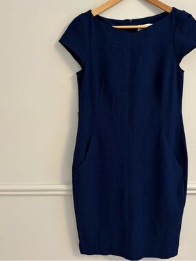 MM Lafleur Navy Cap-Sleeve Midi Dress